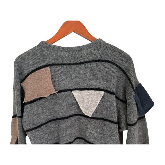 Italia 2000 Gray Patchwork Wool Knit Sweater With Abstract Shapes & Stripes Desi - Picture 7 of 8